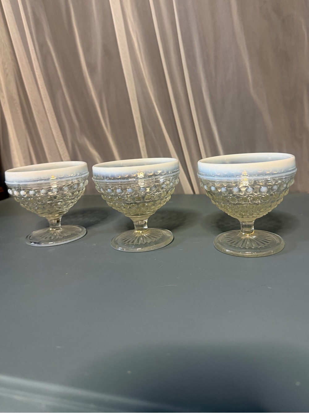 Vintage Hobnail Milk Glass Compote Bowls - Set of 3 - Pale Yellow & White